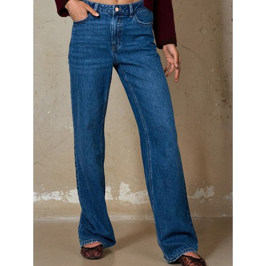 Sinsay - Jeansy wide leg z wysokim stanem - granatowy Sinsay 34 Sinsay