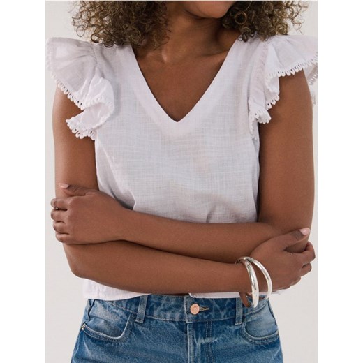 Sinsay - Bawełniana bluzka z falbankami - biały Sinsay L Sinsay