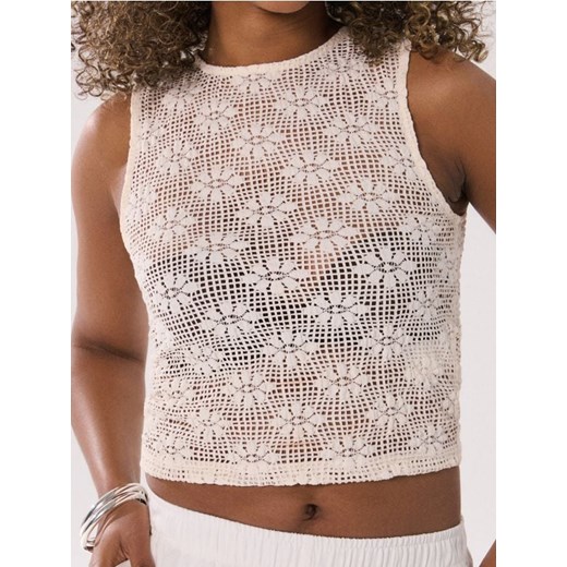 Sinsay - Dzianinowy top w kwiaty - kremowy ze sklepu Sinsay w kategorii Bluzki damskie - zdjęcie 185791058