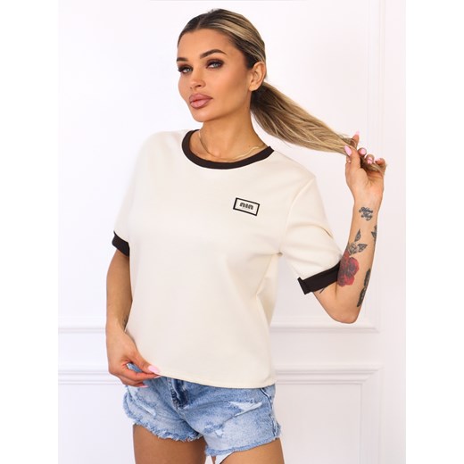 T-SHIRT MASEŁKO Z NASZYWKĄ- ECRU ze sklepu olika.com.pl w kategorii Bluzki damskie - zdjęcie 185794917