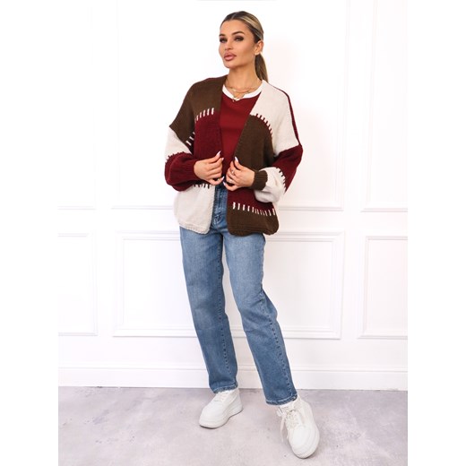 SWETER KARDIGAN Z ŁĄCZONYCH KOLORÓW Z DOMIESZKĄ WEŁNY- BRĄZOWY ze sklepu olika.com.pl w kategorii Swetry damskie - zdjęcie 185794975