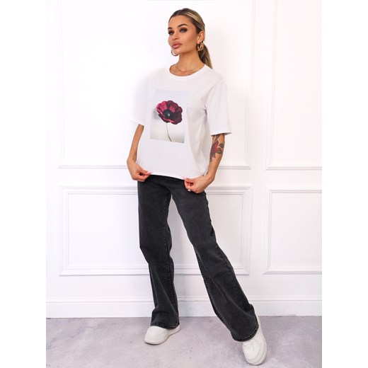 T-SHIRT Z NADRUKIEM KWIATKA- BIAŁY ze sklepu olika.com.pl w kategorii Bluzki damskie - zdjęcie 185794987