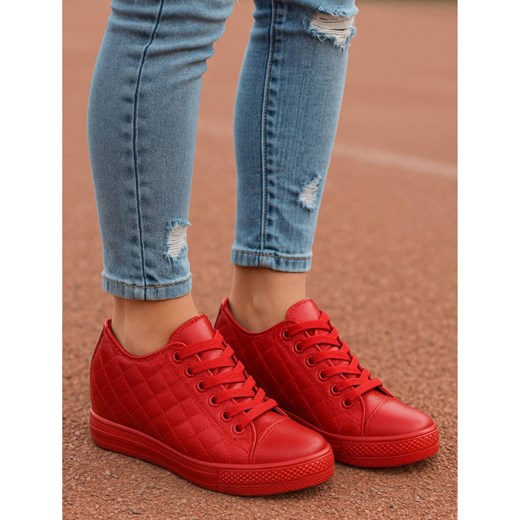 Czerwone trampki damskie na niskim koturnie /H2 16715 G6-15/ ze sklepu Pantofelek24.pl w kategorii Trampki damskie - zdjęcie 185795248