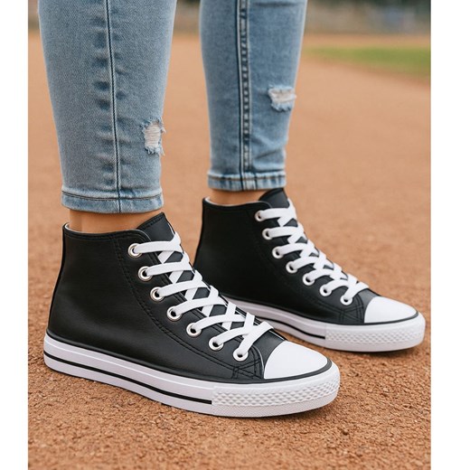 Wysokie czarno białe trampki damskie /H2 16719 G9-84/ ze sklepu Pantofelek24.pl w kategorii Trampki damskie - zdjęcie 185795258