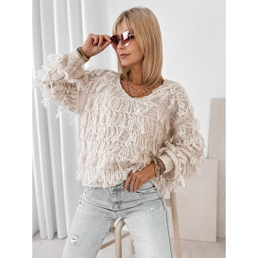 sweter felicite beżowy one size ze sklepu UBRA w kategorii Swetry damskie - zdjęcie 185798747