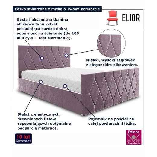 Łóżko tapicerowane welurem w kolorze brudnego różu - Diamare Elior Edinos.pl