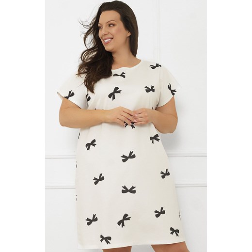 Damska koszula nocna z krótkim rękawem Figaro, Kolor ecru-wzór, Rozmiar S, Italian Fashion ze sklepu Intymna w kategorii Koszule nocne - zdjęcie 185799107