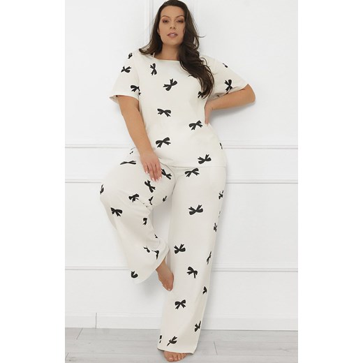 Piżama damska z krótkim rękawem i długą nogawką Figaro, Kolor ecru-wzór, Rozmiar S, Italian Fashion ze sklepu Intymna w kategorii Piżamy damskie - zdjęcie 185799116