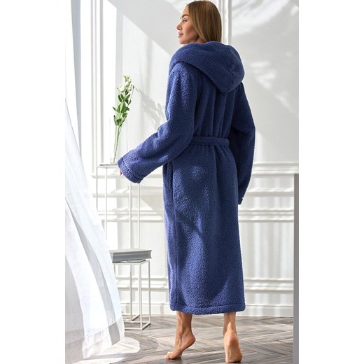 Długi szlafrok damski z kapturem granatowy 2556 Heaven, Kolor granatowy, Rozmiar M, L&amp;L ze sklepu Intymna w kategorii Szlafroki damskie - zdjęcie 185799209