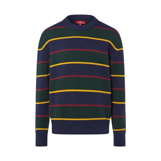 Finshley & Harding London Męski sweter z dzianiny Mężczyźni Bawełna granatowy w paski ze sklepu vangraaf w kategorii Swetry męskie - zdjęcie 185801247