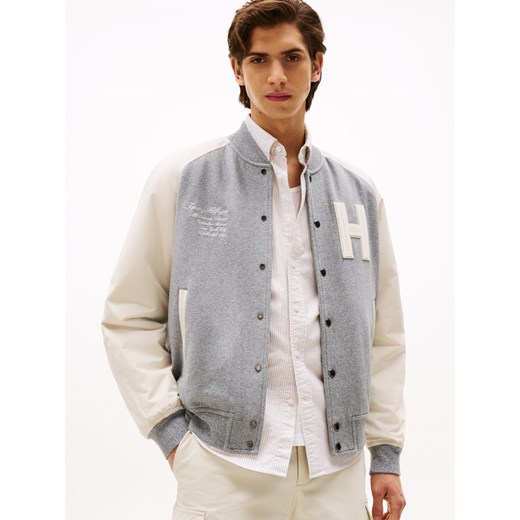 Tommy Hilfiger Męska kurtka uniwersytecka Mężczyźni jasny szary jednolity ze sklepu vangraaf w kategorii Bluzy męskie - zdjęcie 185801285