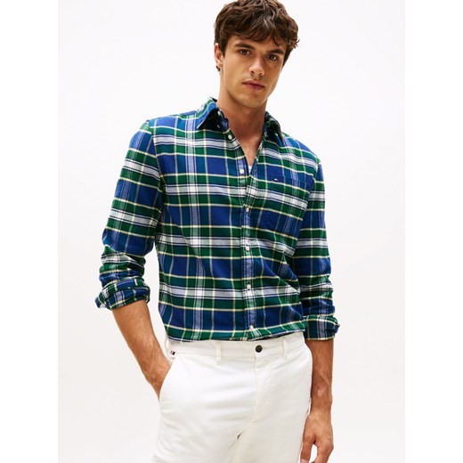 Tommy Hilfiger Męska koszula flanelowa Mężczyźni Regular Fit Bawełna jodłowy w kratkę ze sklepu vangraaf w kategorii Koszule męskie - zdjęcie 185801288