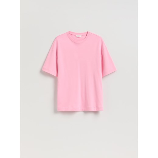 Reserved - T-shirt oversize z merceryzowanej bawełny - różowy ze sklepu Reserved w kategorii Bluzki damskie - zdjęcie 185802735
