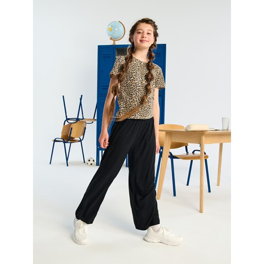 Sinsay - Bawełniana koszulka ze wzorkiem panterki - kremowy Sinsay 146 (10-11 l) Sinsay