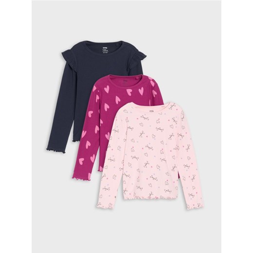 Sinsay - Prążkowane koszulki z długimi rękawami 3 pack - wielobarwny - id: XE092-MLC - marki Sinsay - 185804267 Sinsay - Prążkowane koszulki z długimi rękawami 3 pack - wielobarwny ze sklepu Sinsay w kategorii Bluzki dziewczęce - zdjęcie 185804267