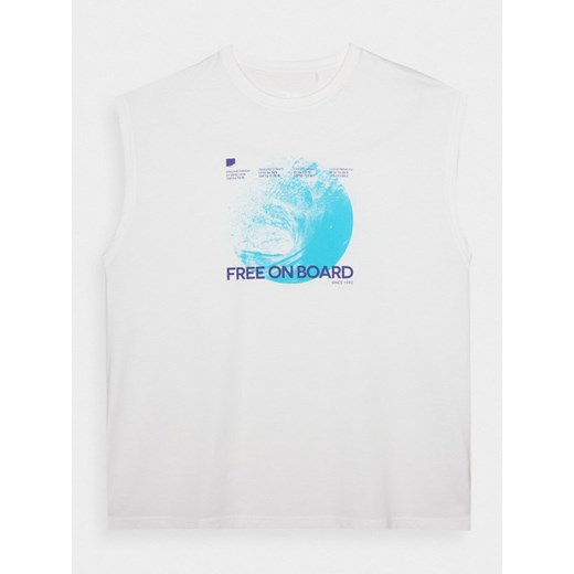 Męski tank top z nadrukiem 4F 4FRSS24TSLEM148 - biały ze sklepu Sportstylestory.com w kategorii T-shirty męskie - zdjęcie 185805628