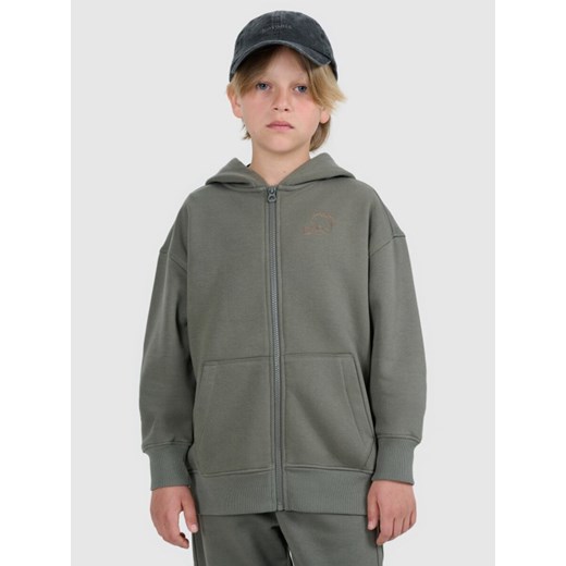 Chłopięca bluza rozpinana z kapturem 4F 4FJWAW25TSWSM2135 - khaki ze sklepu Sportstylestory.com w kategorii Bluzy chłopięce - zdjęcie 185805696