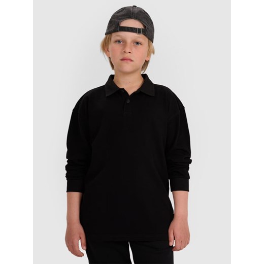Chłopięcy longsleeve polo 4F 4FJWAW25TLONM483 - czarny ze sklepu Sportstylestory.com w kategorii T-shirty chłopięce - zdjęcie 185805849