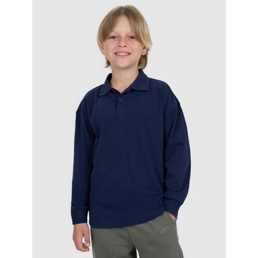 Chłopięcy longsleeve polo 4F 4FJWAW25TLONM483 - granatowy ze sklepu Sportstylestory.com w kategorii T-shirty chłopięce - zdjęcie 185805856
