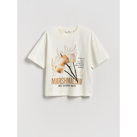 Reserved - Bawełniany t-shirt z nadrukiem - złamana biel ze sklepu Reserved w kategorii T-shirty chłopięce - zdjęcie 185809057