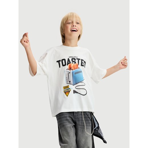 Reserved - Bawełniany t-shirt z nadrukiem - pastelowy róż Reserved 122 (6-7 lat) Reserved