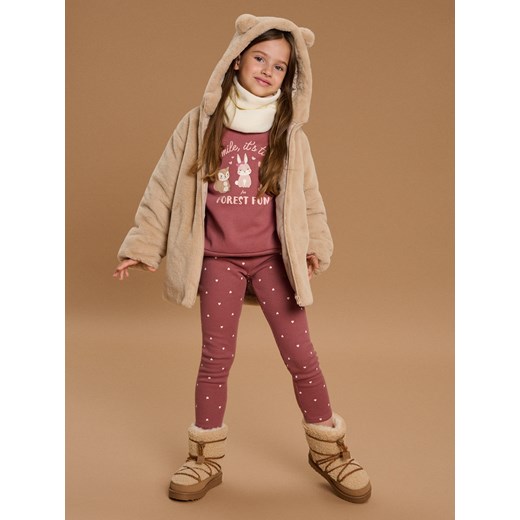 Sinsay - Płaszcz z miękkiego sztucznego futerka z kapturem - kremowy Sinsay 98 (2-3 l) Sinsay