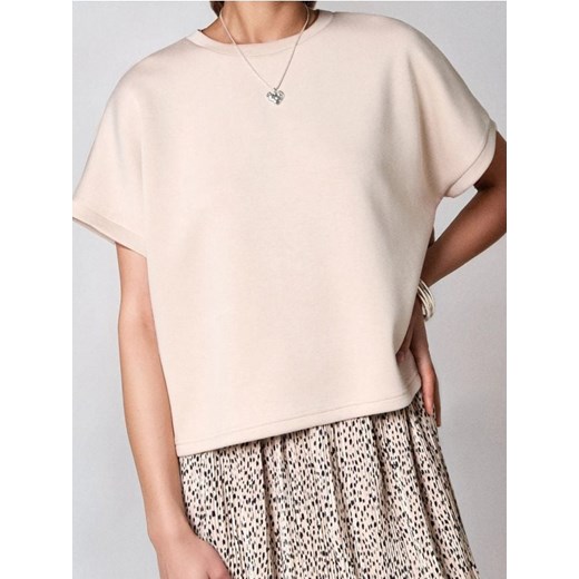 Sinsay - Bluza z krótkim rękawem soft touch - beżowy ze sklepu Sinsay w kategorii Bluzy damskie - zdjęcie 185811537