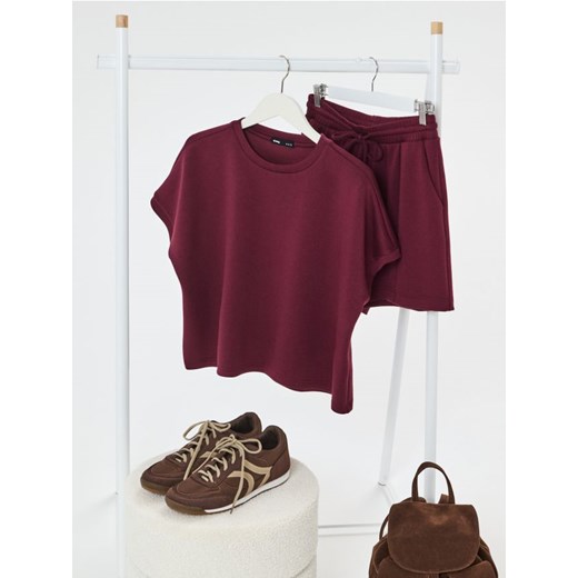 Sinsay - Bluza z krótkim rękawem soft touch - czerwony ze sklepu Sinsay w kategorii Bluzy damskie - zdjęcie 185811538