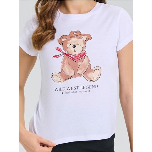 Sinsay - Bawełniana koszulka z nadrukiem - biały ze sklepu Sinsay w kategorii Bluzki damskie - zdjęcie 185811647