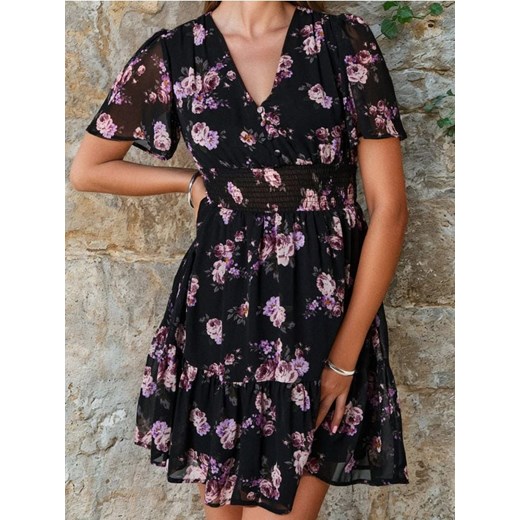 Sinsay - Sukienka mini z krótkim rękawem w kwiaty - wielobarwny ze sklepu Sinsay w kategorii Sukienki - zdjęcie 185811788