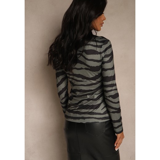Ciemnozielona Bluzka Vices Ozdobiona Prążkowanym Wzorem Kerio Renee S renee.pl