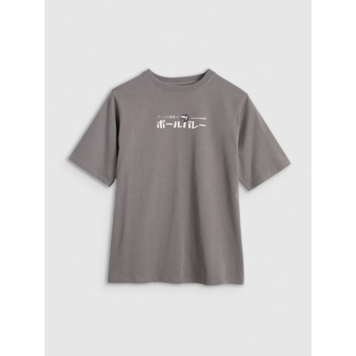 Chłopięcy t-shirt oversize z nadrukiem 4F 4FJRAW25TTSHM3064 - szary ze sklepu Sportstylestory.com w kategorii T-shirty chłopięce - zdjęcie 185812219