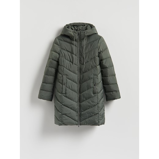 Reserved - Pikowany płaszcz - zielony Reserved L Reserved