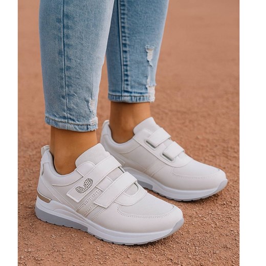 Białe trampki sneakersy na rzepy niski koturn /F1-2  18119 T188/ ze sklepu Pantofelek24.pl w kategorii Buty sportowe damskie - zdjęcie 185818379