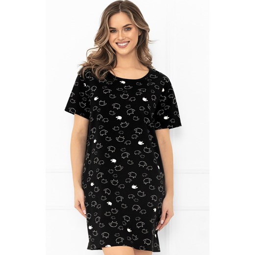 Bawełniana koszula nocna w owce Bonnie, Kolor czarny-wzór, Rozmiar S, Italian Fashion ze sklepu Intymna w kategorii Koszule nocne - zdjęcie 185822398