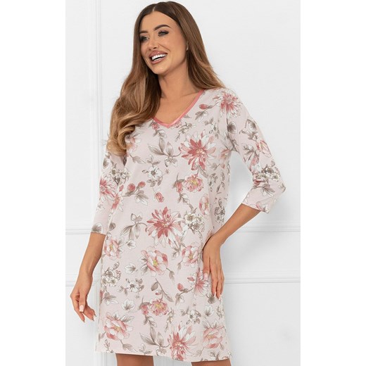 Damska koszula nocna w kwiaty - SALTA, Kolor jasnoróżowy-wzór, Rozmiar S, Italian Fashion ze sklepu Intymna w kategorii Koszule nocne - zdjęcie 185822458