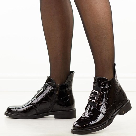 Czarne lakierowane botki damskie Potocki 12708 ze sklepu suzana.pl w kategorii Botki - zdjęcie 185826238