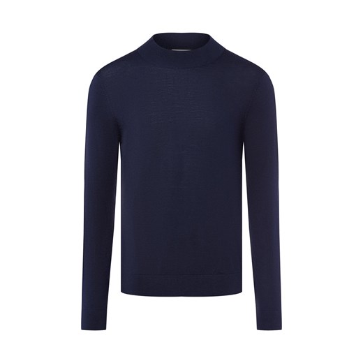 Selected Męski sweter z cienkiej dzianiny z wełny merynosów - SLHTray Mężczyźni Wełna merino granatowy jednolity ze sklepu vangraaf w kategorii Swetry męskie - zdjęcie 185826375