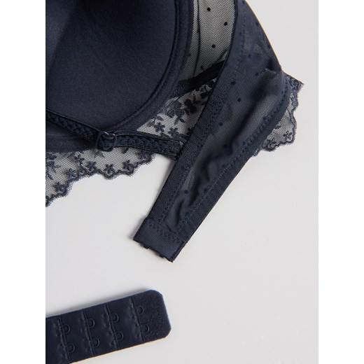 Reserved - Biustonosz push up z haftem - granatowy Reserved 85B Reserved