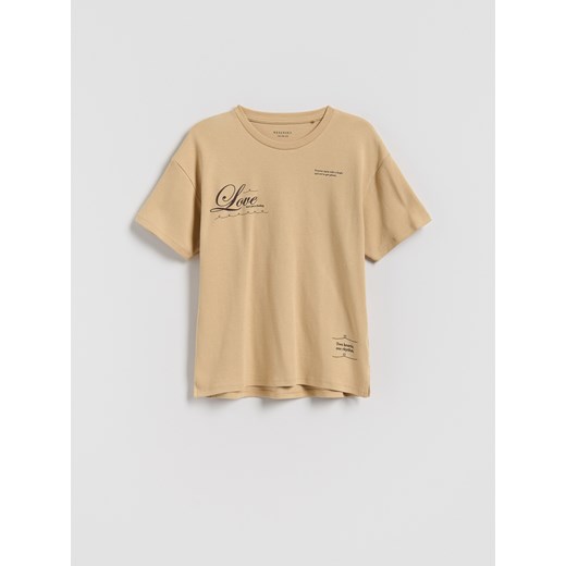 Reserved - T-shirt z nadrukiem - beżowy ze sklepu Reserved w kategorii Bluzki dziewczęce - zdjęcie 185826836