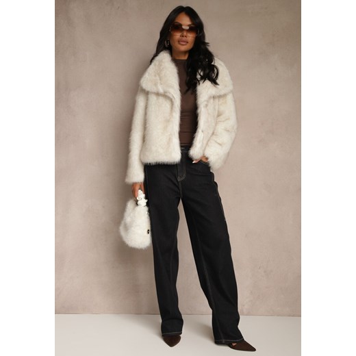 Beżowa Kurtka Futrzana Ozdobiona Kołnierzem Avelire ze sklepu renee.pl w kategorii Futra damskie - zdjęcie 185829176