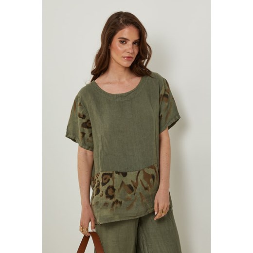 Rodier Lin Lniana koszulka w kolorze khaki Rodier Lin L/XL wyprzedaż Limango Polska