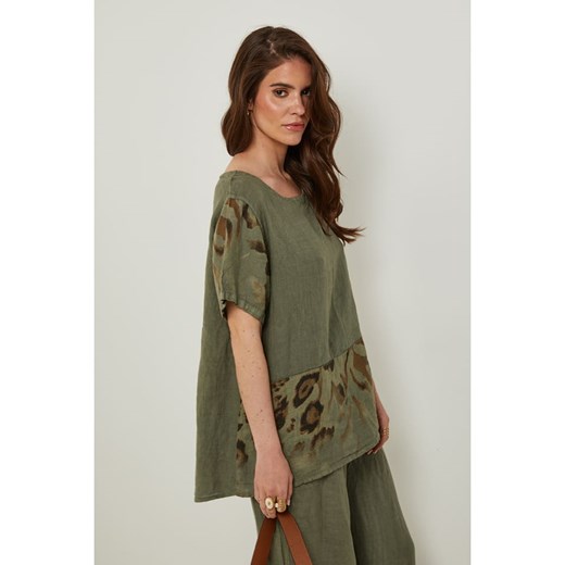 Rodier Lin Lniana koszulka w kolorze khaki Rodier Lin L/XL okazyjna cena Limango Polska