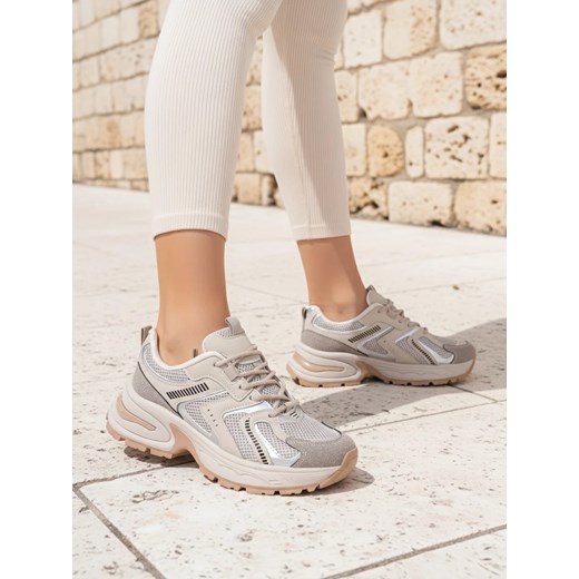 Aurelia Luna damskie sneakersy Royalfashion sznurowane ecru ze sklepu royalfashion.pl w kategorii Buty sportowe damskie - zdjęcie 185831929
