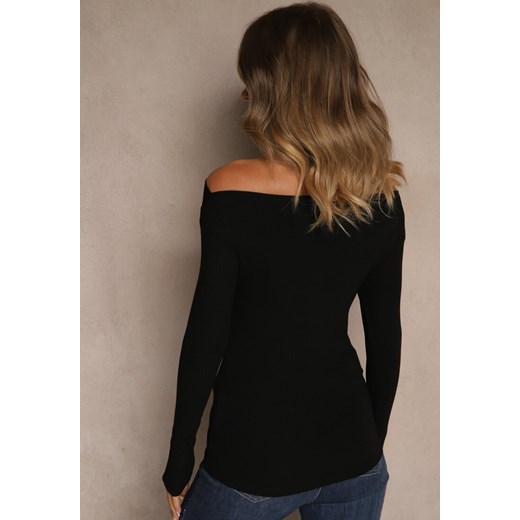 Czarna Wiskozowa Bluzka Longsleeve z Dekoltem Typu Łódka Zaide Renee S renee.pl