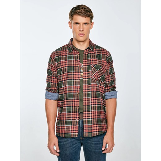 Koszula męska flanelowa w kratę bordowo-khaki Koner 303 ze sklepu Big Star w kategorii Koszule męskie - zdjęcie 185842718
