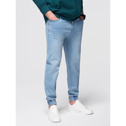 Męskie spodnie jeansowe JOGGERY z klasyczna opaśnicą - jasnoniebieskie V1 OM-PADJ-0265 ze sklepu ombre w kategorii Jeansy męskie - zdjęcie 185843126