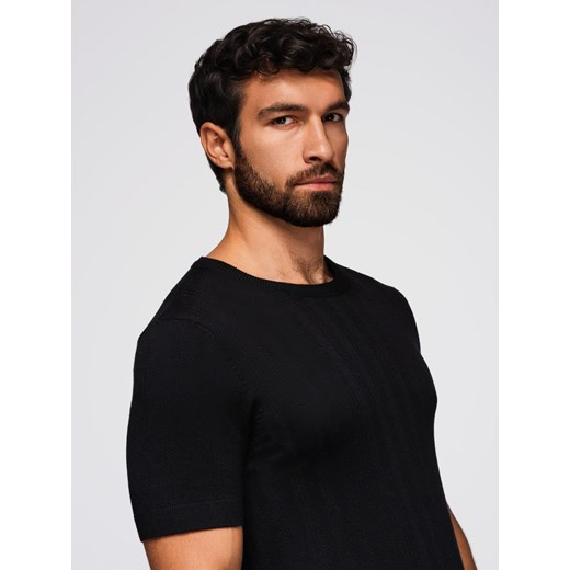 Ażurowy męski sweter z okrągłym dekoltem i krótkim rękawem – czarny V2 OM-TSCT-0251 ze sklepu ombre w kategorii T-shirty męskie - zdjęcie 185843166