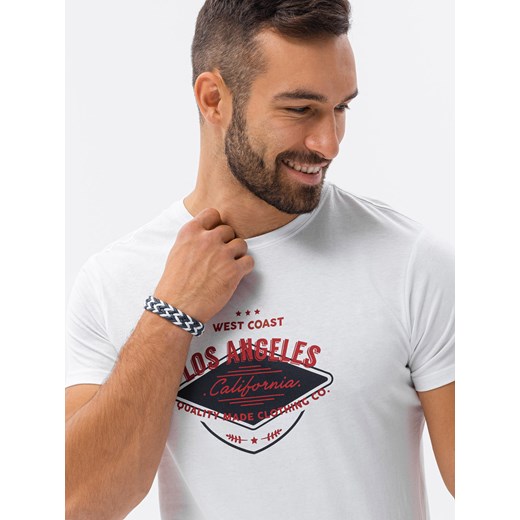 T-shirt męski z nadrukiem - biały V-21B S1434 ze sklepu ombre w kategorii T-shirty męskie - zdjęcie 185843198