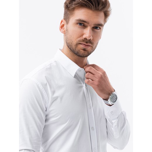 Koszula męska z długim rękawem SLIM FIT - biała K504 ze sklepu ombre w kategorii Koszule męskie - zdjęcie 185843297